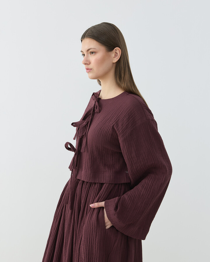 Müslin Fiyonklu Kimono Bluz Sumak