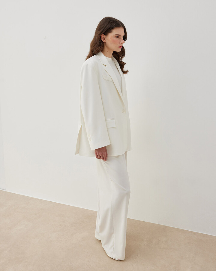 Oversize Boyfriend Blazer Ceket Ekru