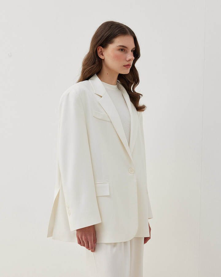Oversize Boyfriend Blazer Ceket Ekru