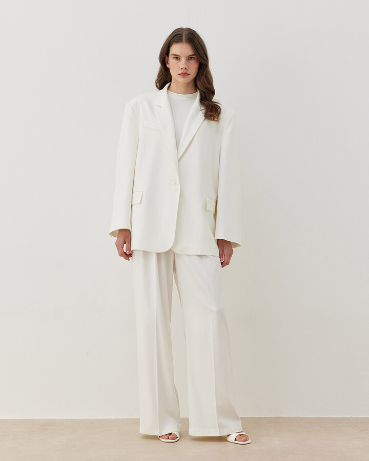 Oversize Boyfriend Blazer Ceket Ekru