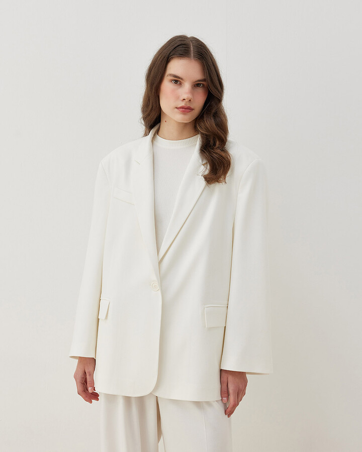 Oversize Boyfriend Blazer Ceket Ekru