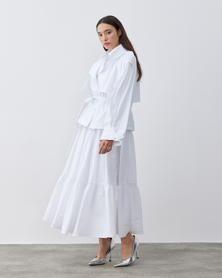 Linea Oversize Kısa Trençkot Beyaz