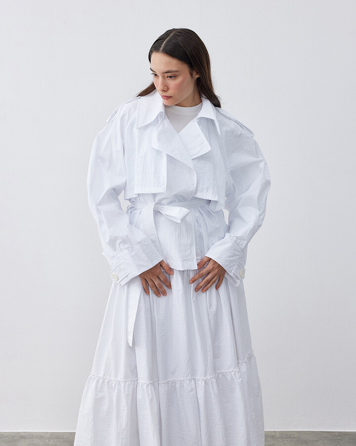 Linea Oversize Kısa Trençkot Beyaz