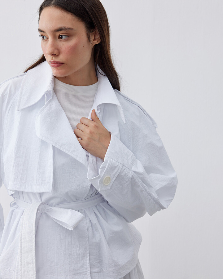Linea Oversize Kısa Trençkot Beyaz