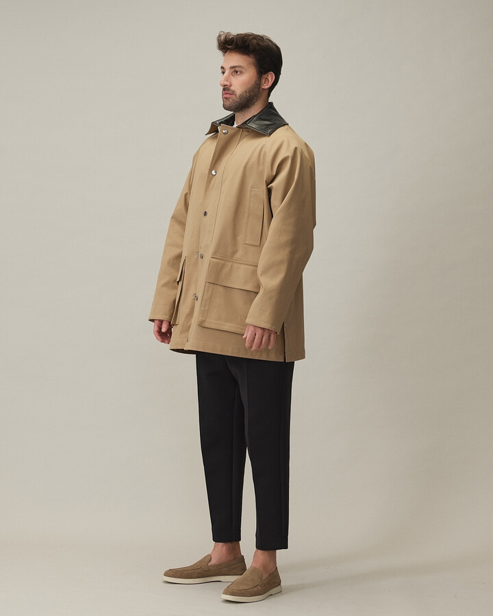 Erkek Oversize Salaş Cepli Parka Bej