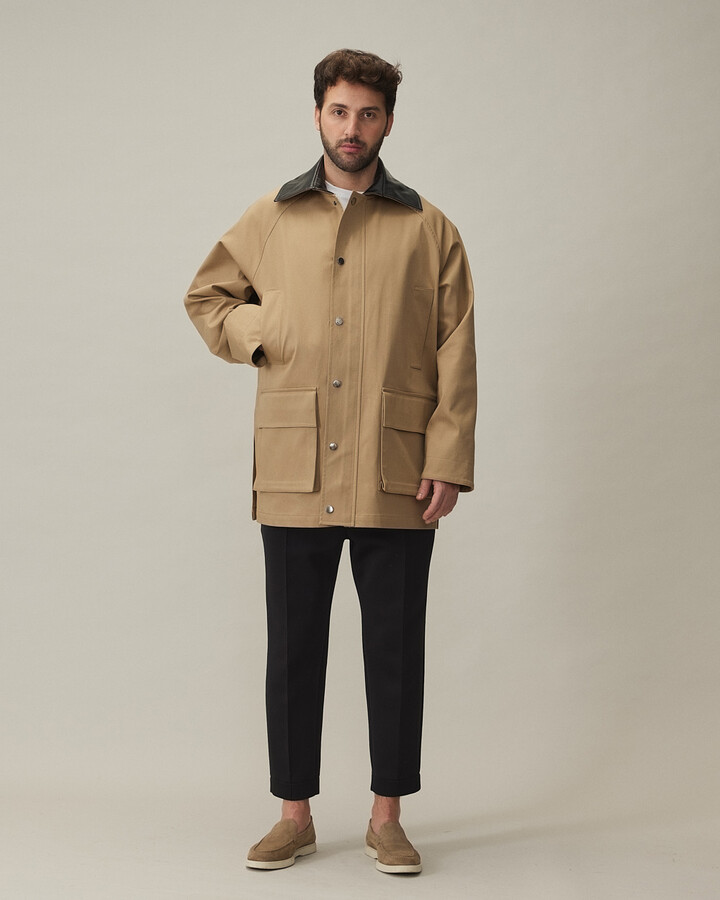 Erkek Oversize Salaş Cepli Parka Bej