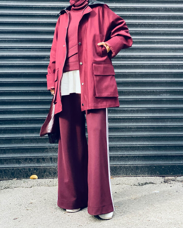 Oversize Salaş Cepli Parka Bordo