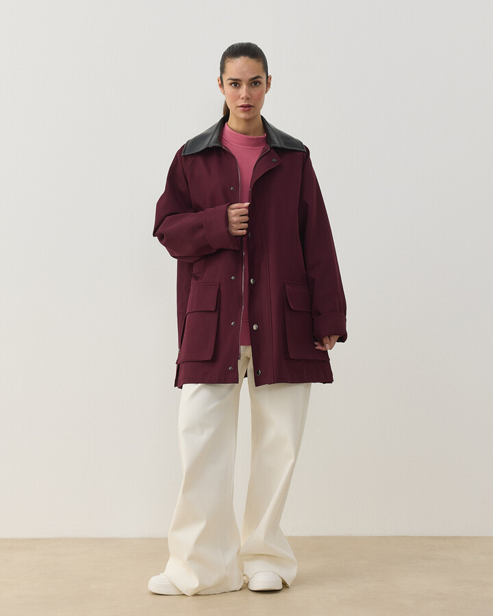 Oversize Salaş Cepli Parka Bordo