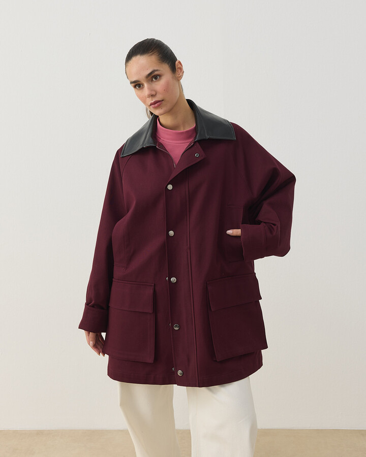 Oversize Salaş Cepli Parka Bordo