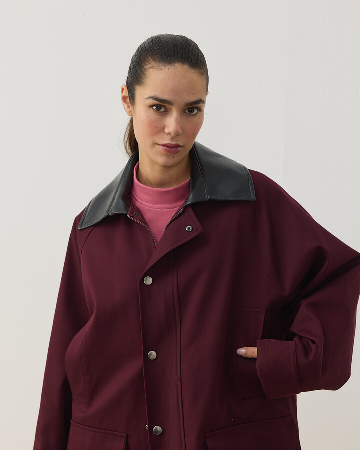 Oversize Salaş Cepli Parka Bordo