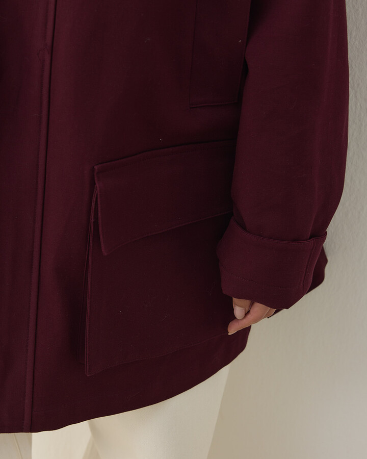 Oversize Salaş Cepli Parka Bordo