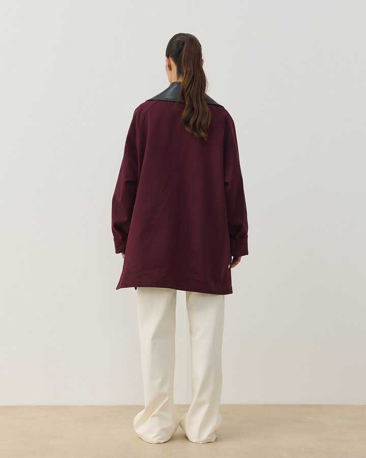 Oversize Salaş Cepli Parka Bordo