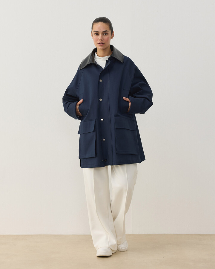 Oversize Salaş Cepli Parka Lacivert