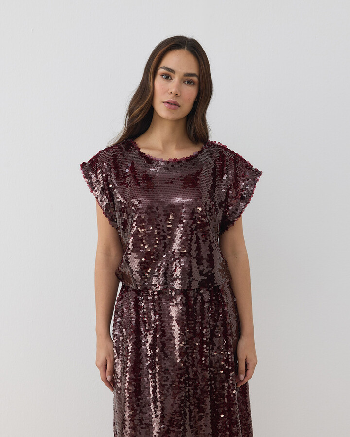 Payetli Crop Bluz Bordo