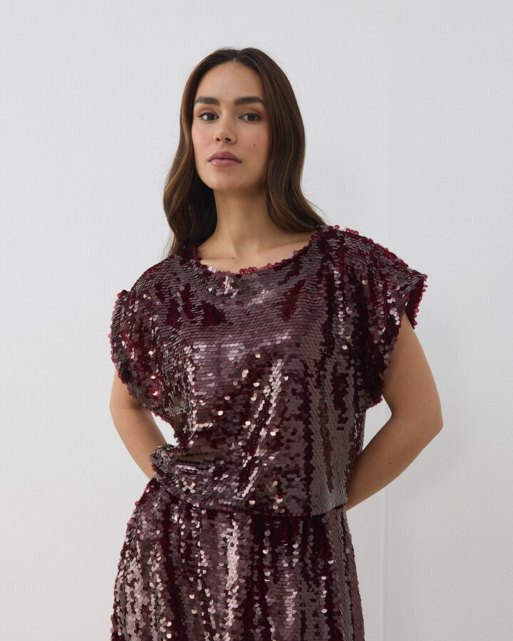 Payetli Crop Bluz Bordo