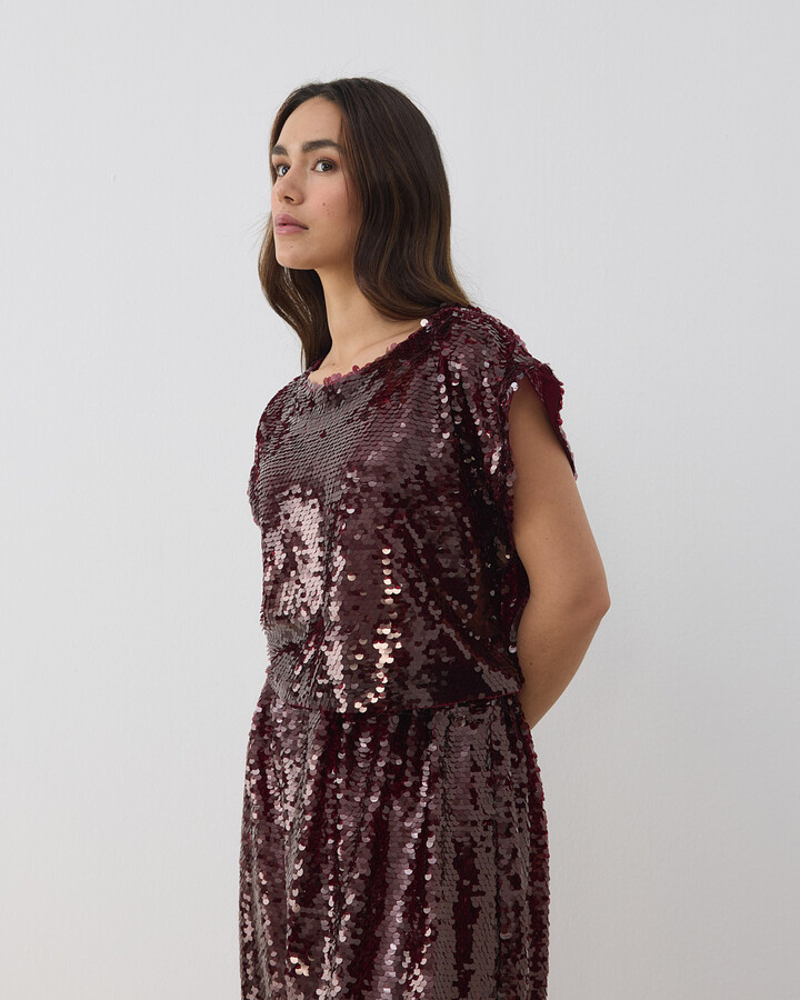 Payetli Crop Bluz Bordo
