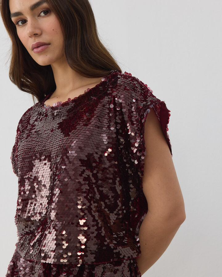 Payetli Crop Bluz Bordo