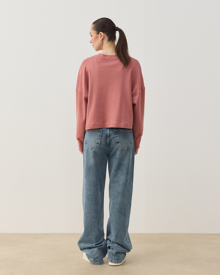 Penye İnterlok Crop Kısa Bluz Blush Pembe