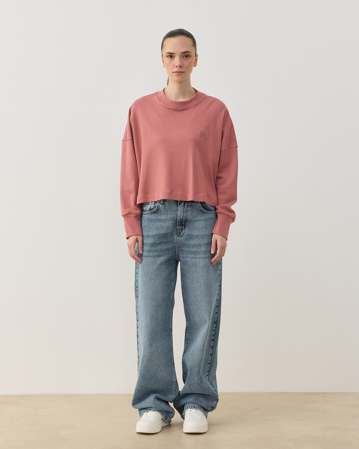 Penye İnterlok Crop Kısa Bluz Blush Pembe