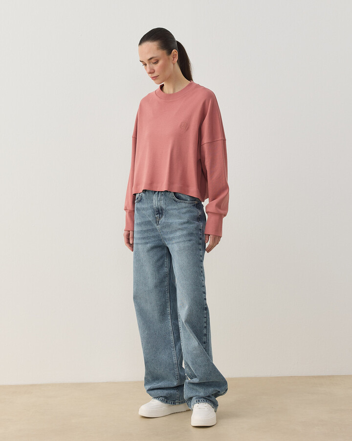 Penye İnterlok Crop Kısa Bluz Blush Pembe