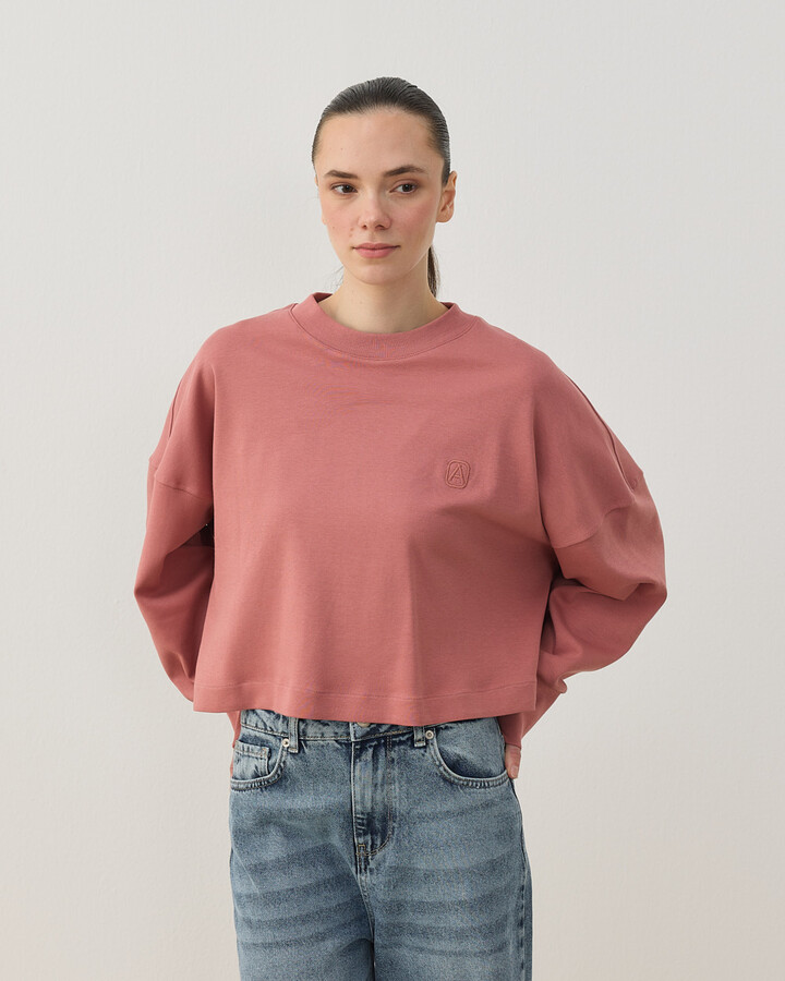 Penye İnterlok Crop Kısa Bluz Blush Pembe