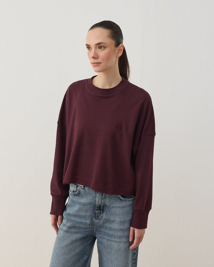 Penye İnterlok Crop Kısa Bluz Bordo