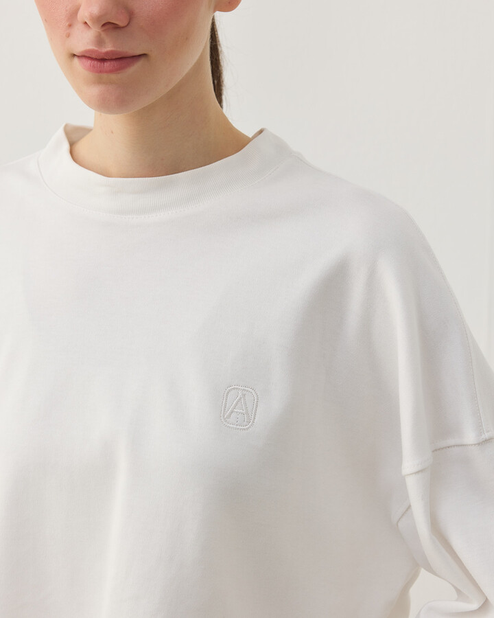 Penye İnterlok Crop Kısa Bluz Ekru