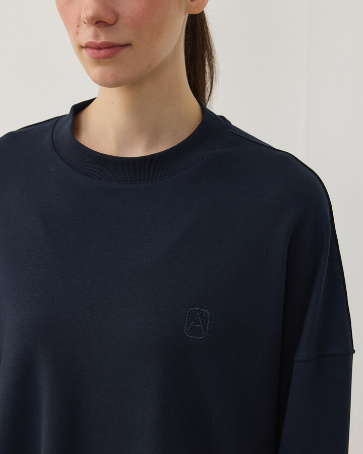 Penye İnterlok Crop Kısa Bluz Lacivert