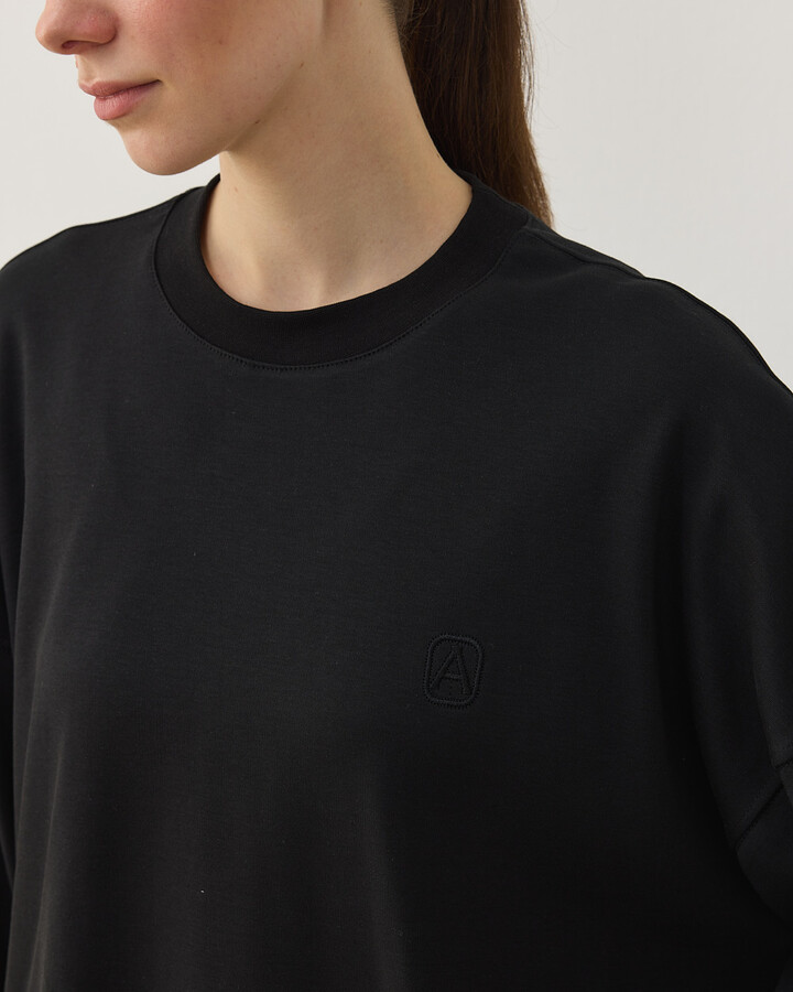 Penye İnterlok Crop Kısa Bluz Siyah