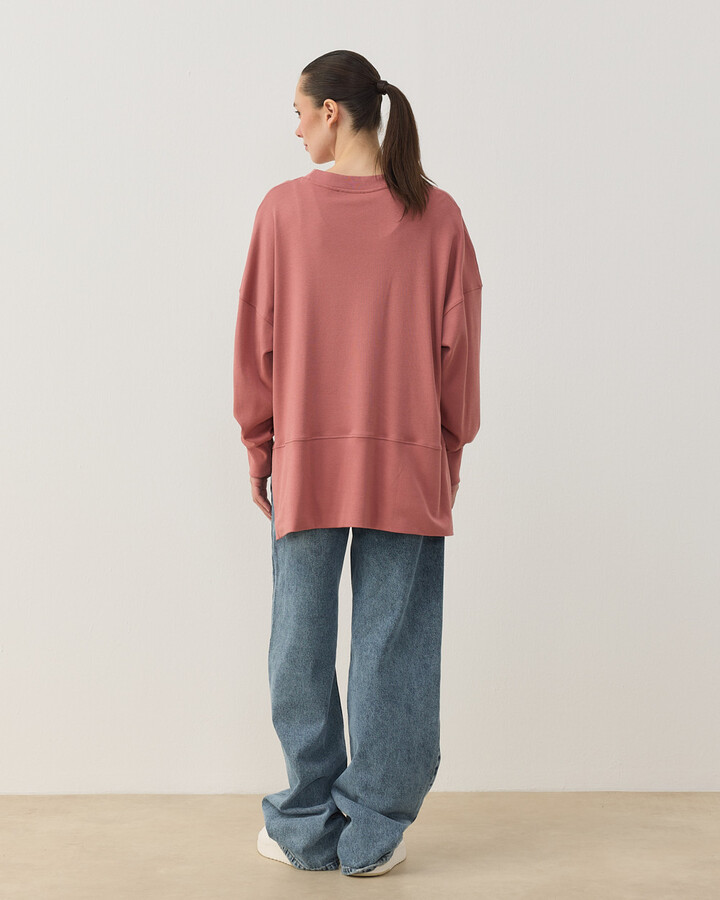 Penye İnterlok Fresh Yırtmaçlı Bluz Blush Pembe