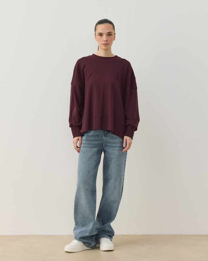 Penye İnterlok Fresh Yırtmaçlı Bluz Bordo
