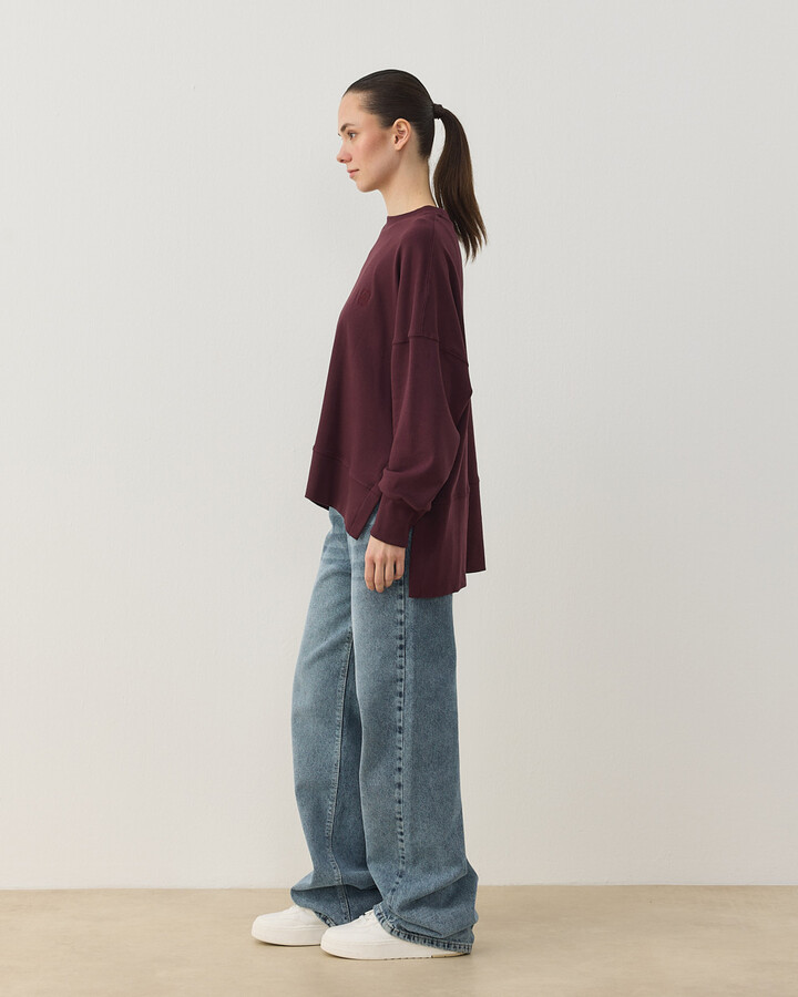Penye İnterlok Fresh Yırtmaçlı Bluz Bordo