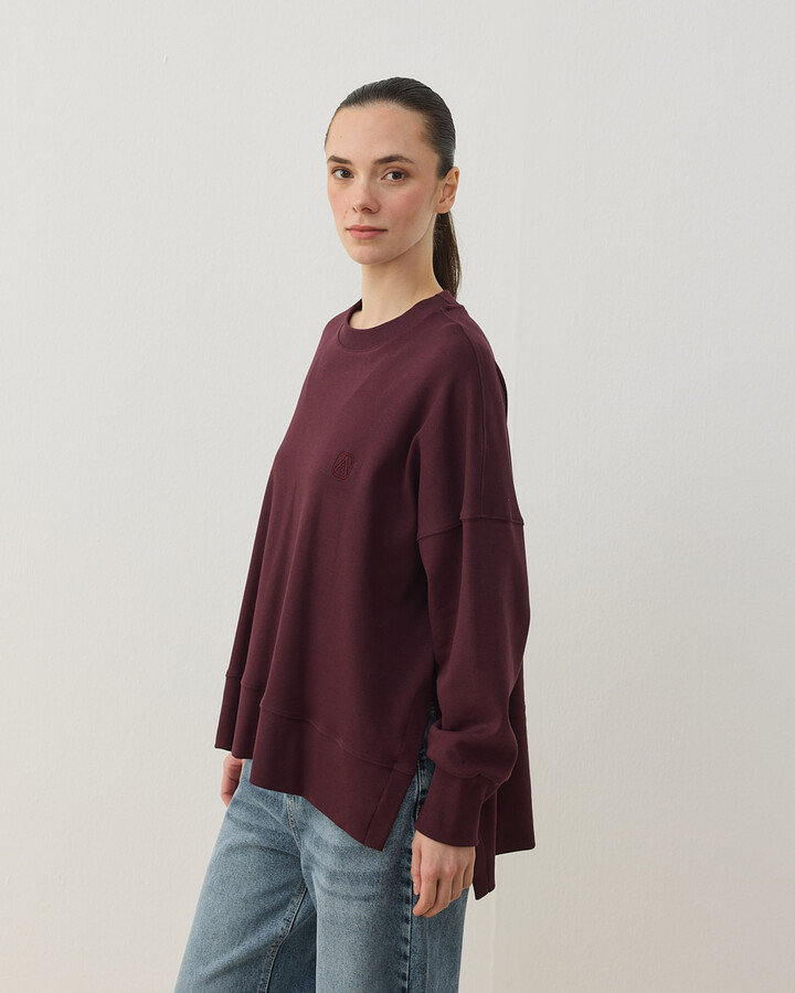 Penye İnterlok Fresh Yırtmaçlı Bluz Bordo