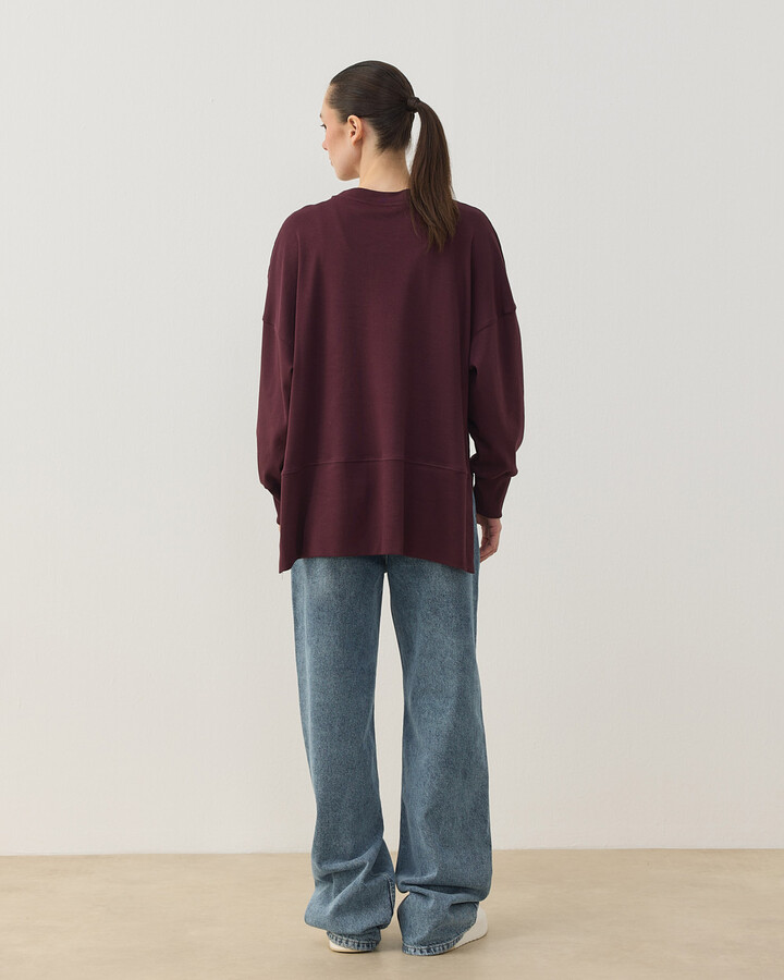 Penye İnterlok Fresh Yırtmaçlı Bluz Bordo