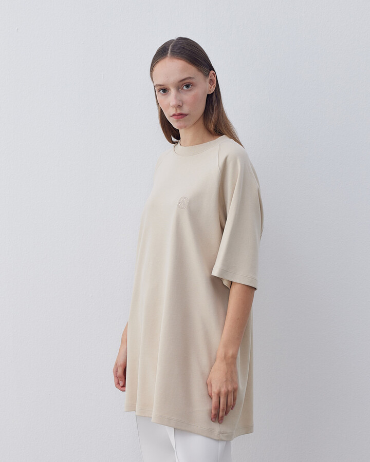 Penye İnterlok Over Tshirt Krem