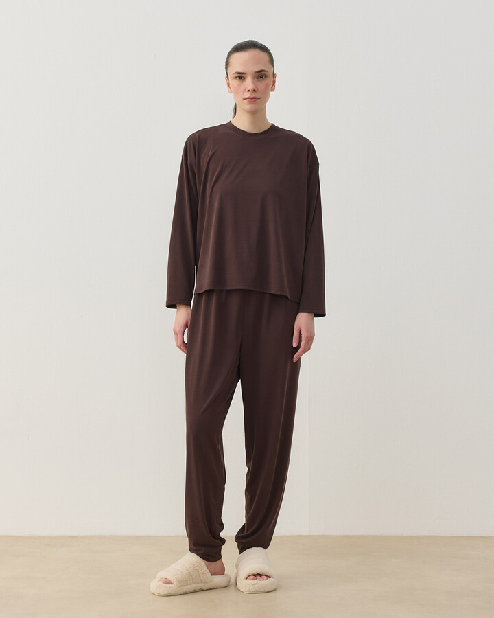 Penye Jogger Pijama Takımı Kahve