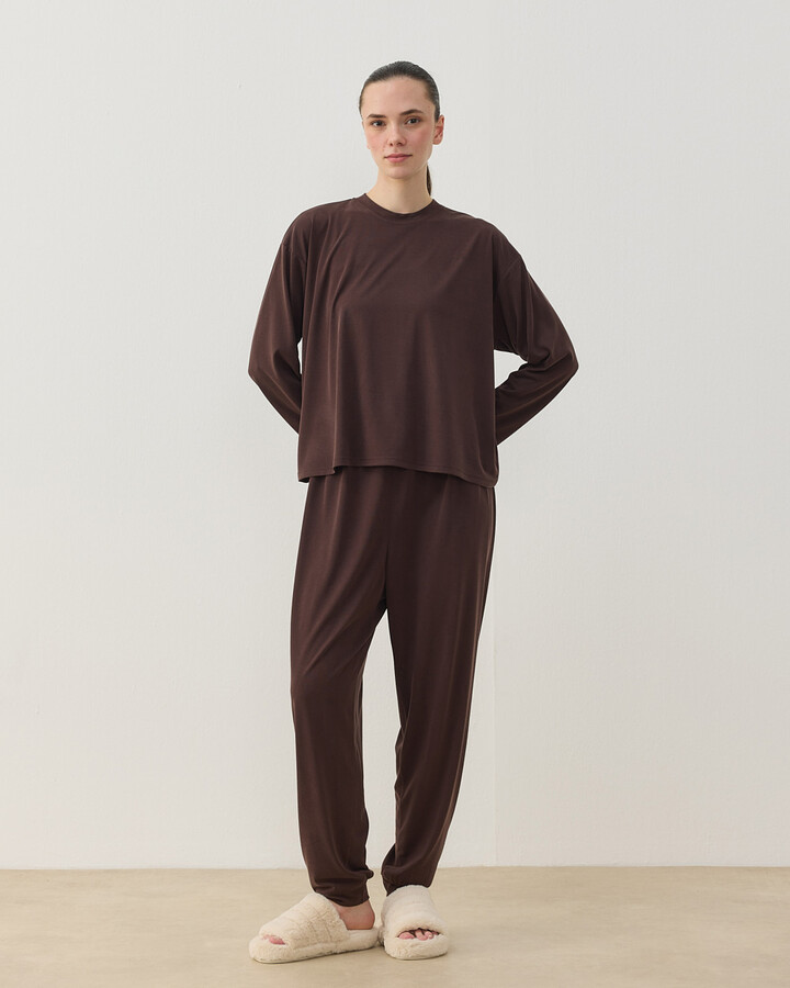 Penye Jogger Pijama Takımı Kahve