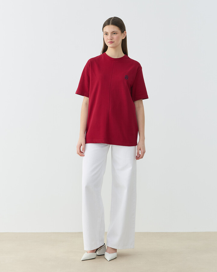 Pike Basic Detaylı Tshirt Bordo