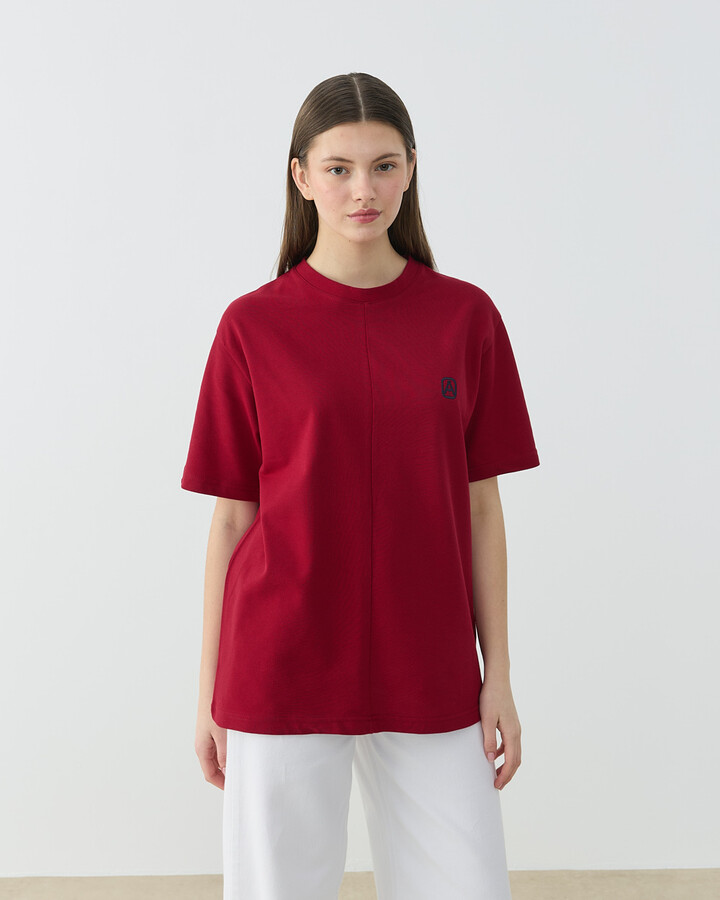 Pike Basic Detaylı Tshirt Bordo