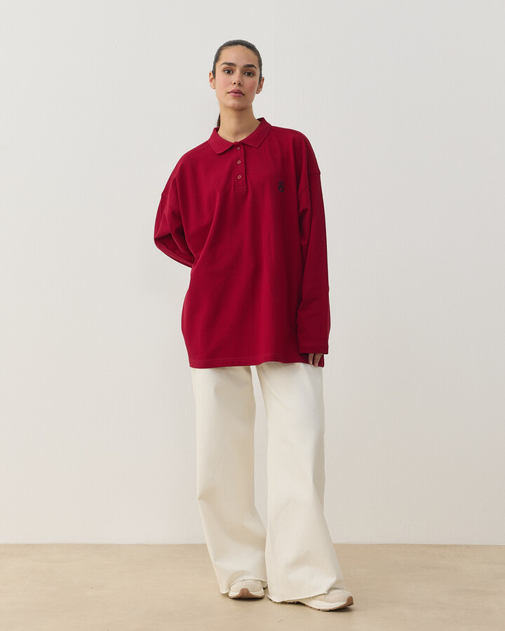Polo Yaka Uzun Kollu Tshirt Bordo