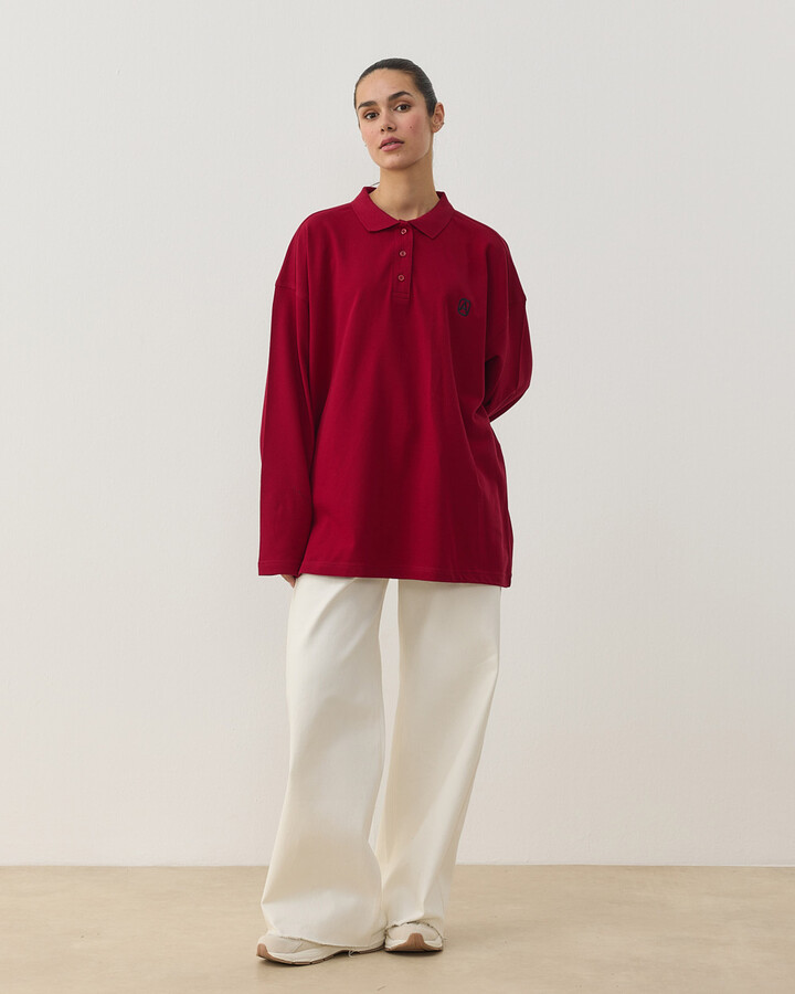 Polo Yaka Uzun Kollu Tshirt Bordo