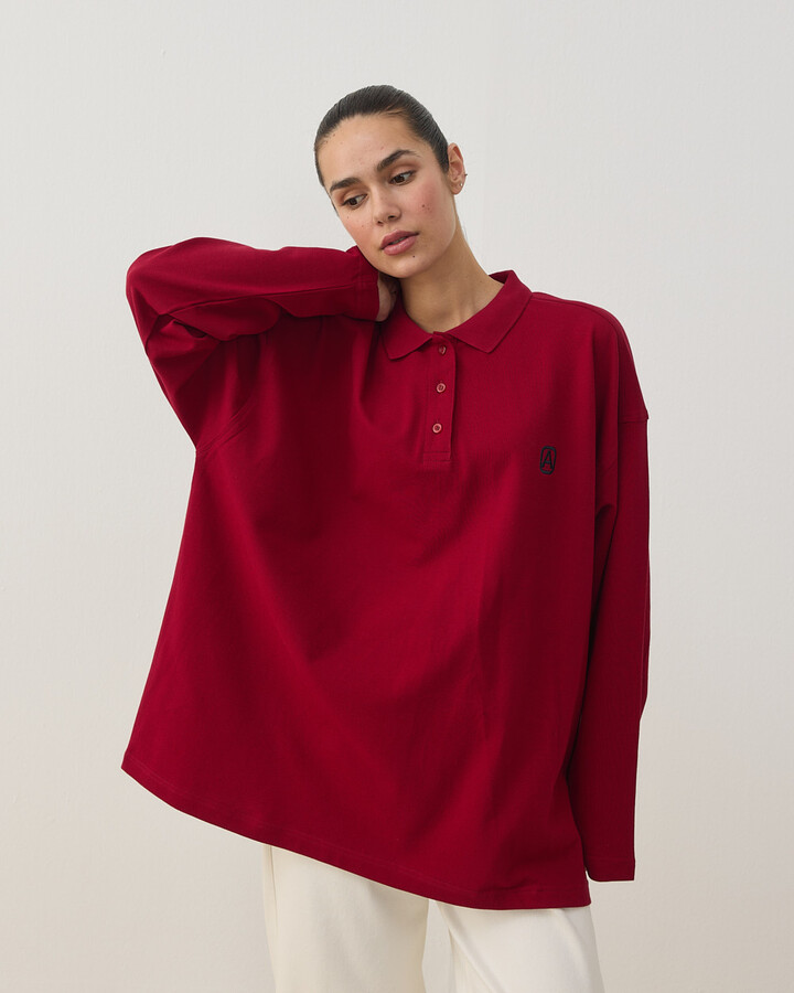 Polo Yaka Uzun Kollu Tshirt Bordo