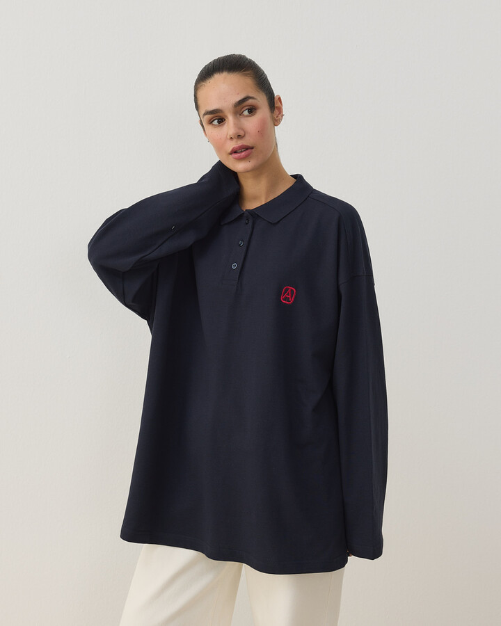 Polo Yaka Uzun Kollu Tshirt Lacivert