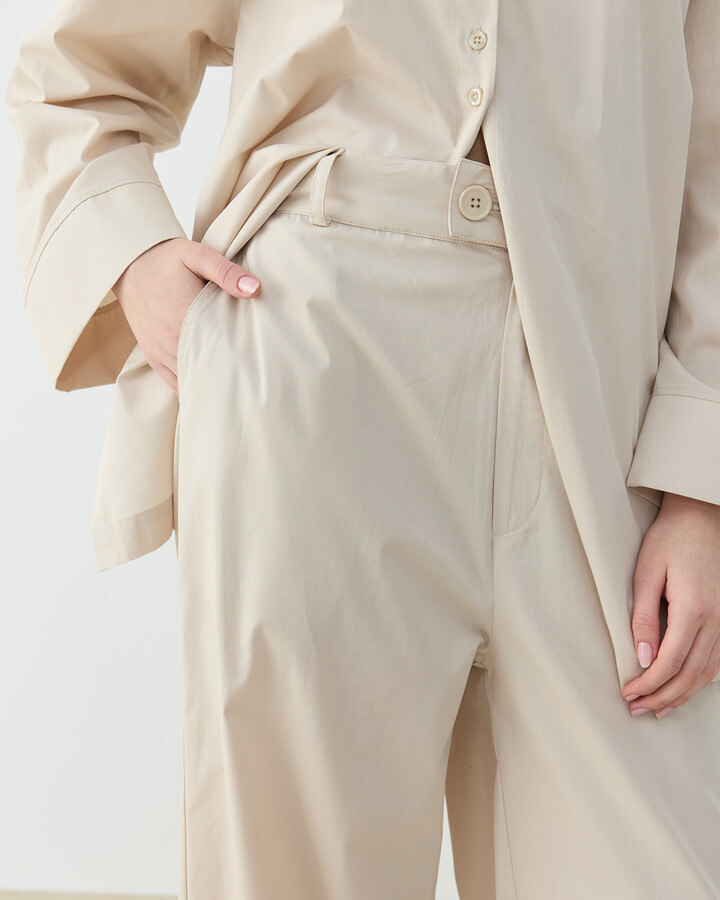 Poplin Culotte Pantolon Gömlek Takım Bej