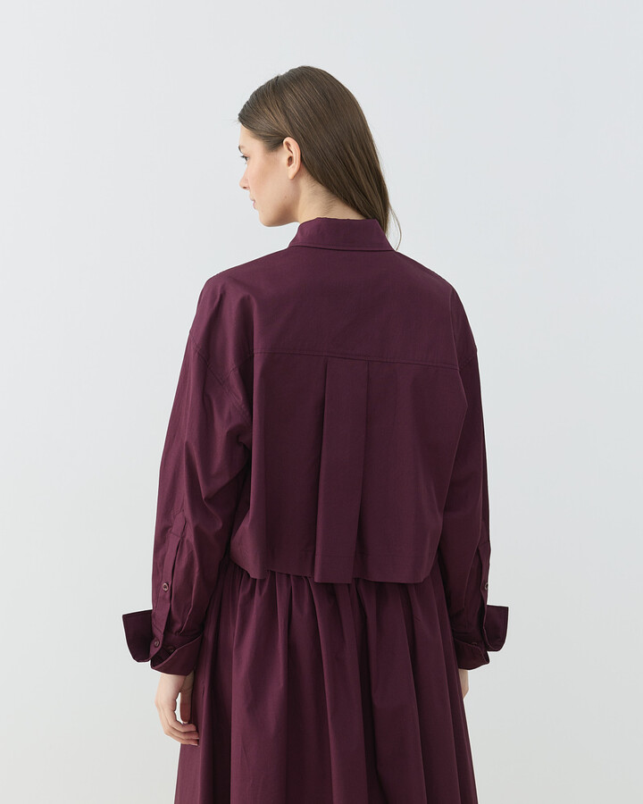 Poplin Kısa Crop Cepli Gömlek Bordo
