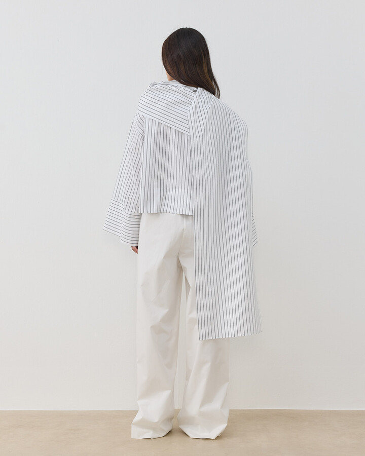 Premium Çizgili Poplin Seyyar Atkılı Kimono Bluz Siyah Çizgili