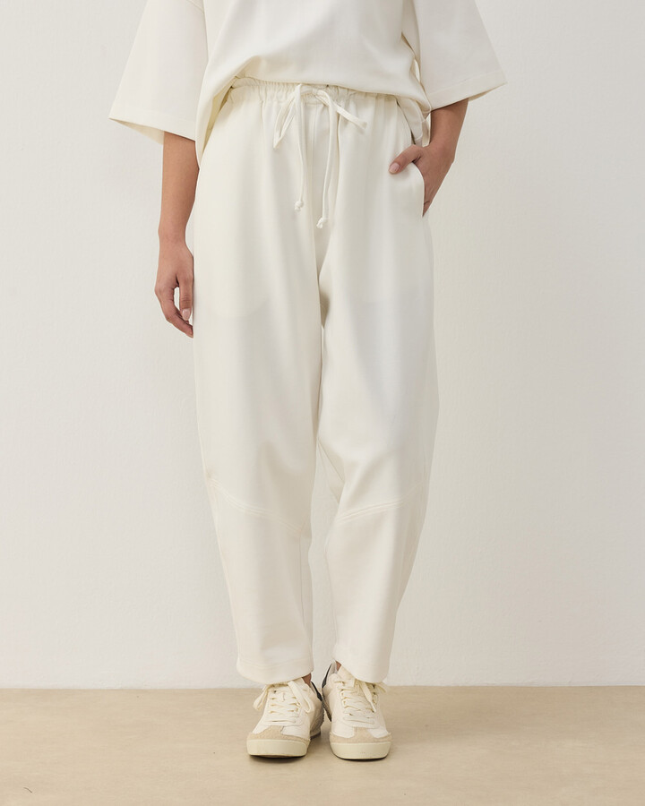 Premium Doubleface Baggy Fit Kesikli Pantolon Ekru