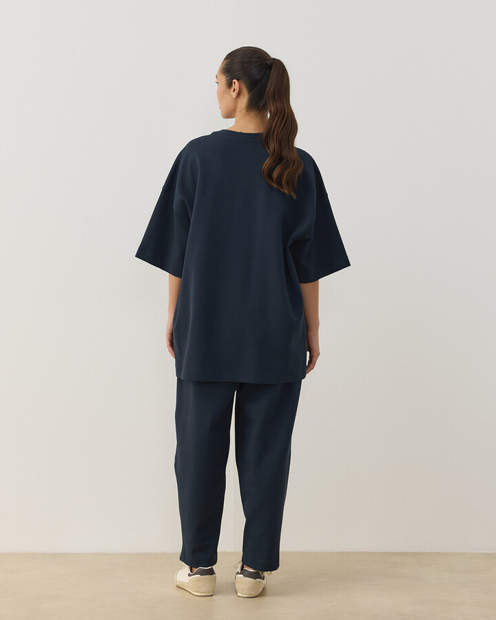 Premium Doubleface Baggy Fit Kesikli Pantolon Lacivert