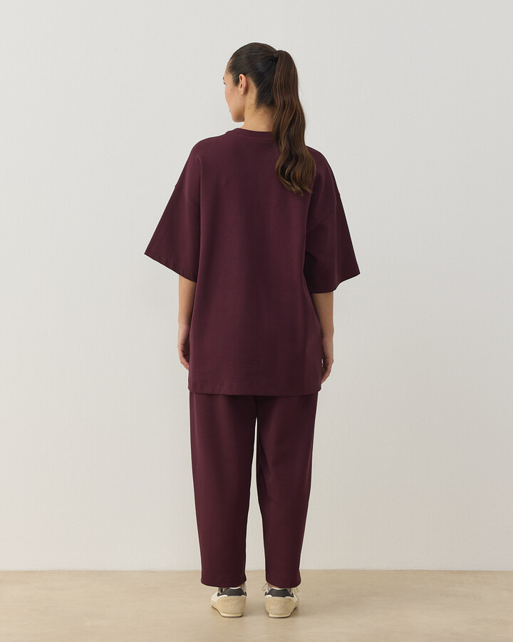 Premium Doubleface Baggy Fit Kesikli Pantolon Mürdüm
