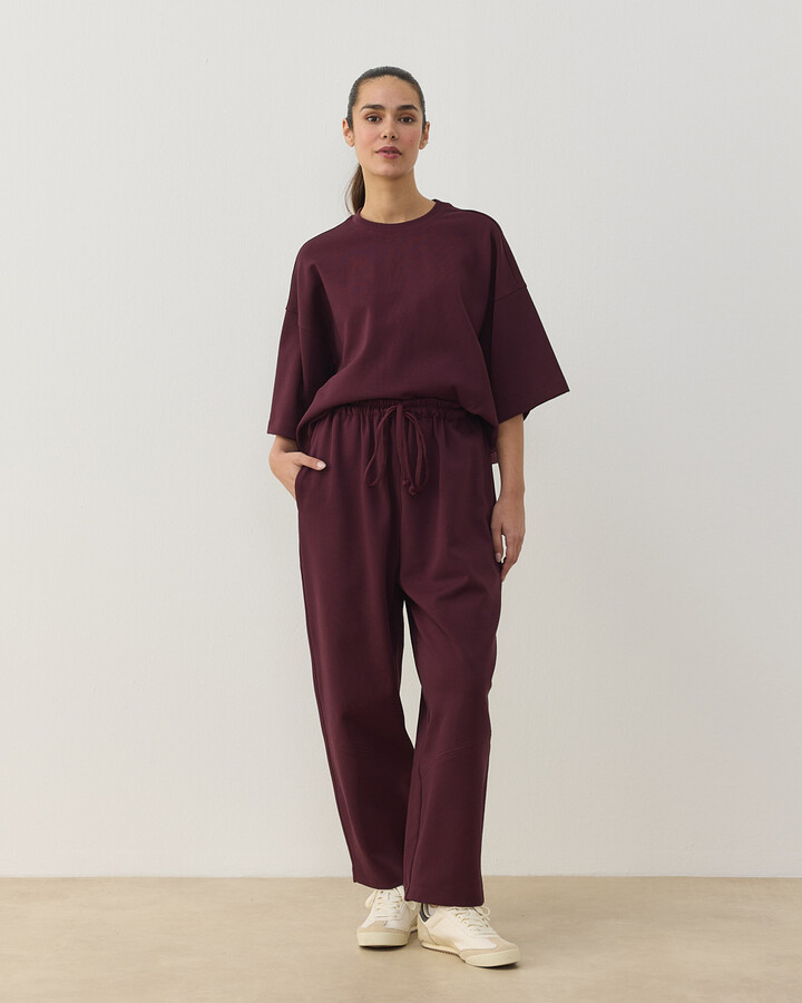 Premium Doubleface Baggy Fit Kesikli Pantolon Mürdüm